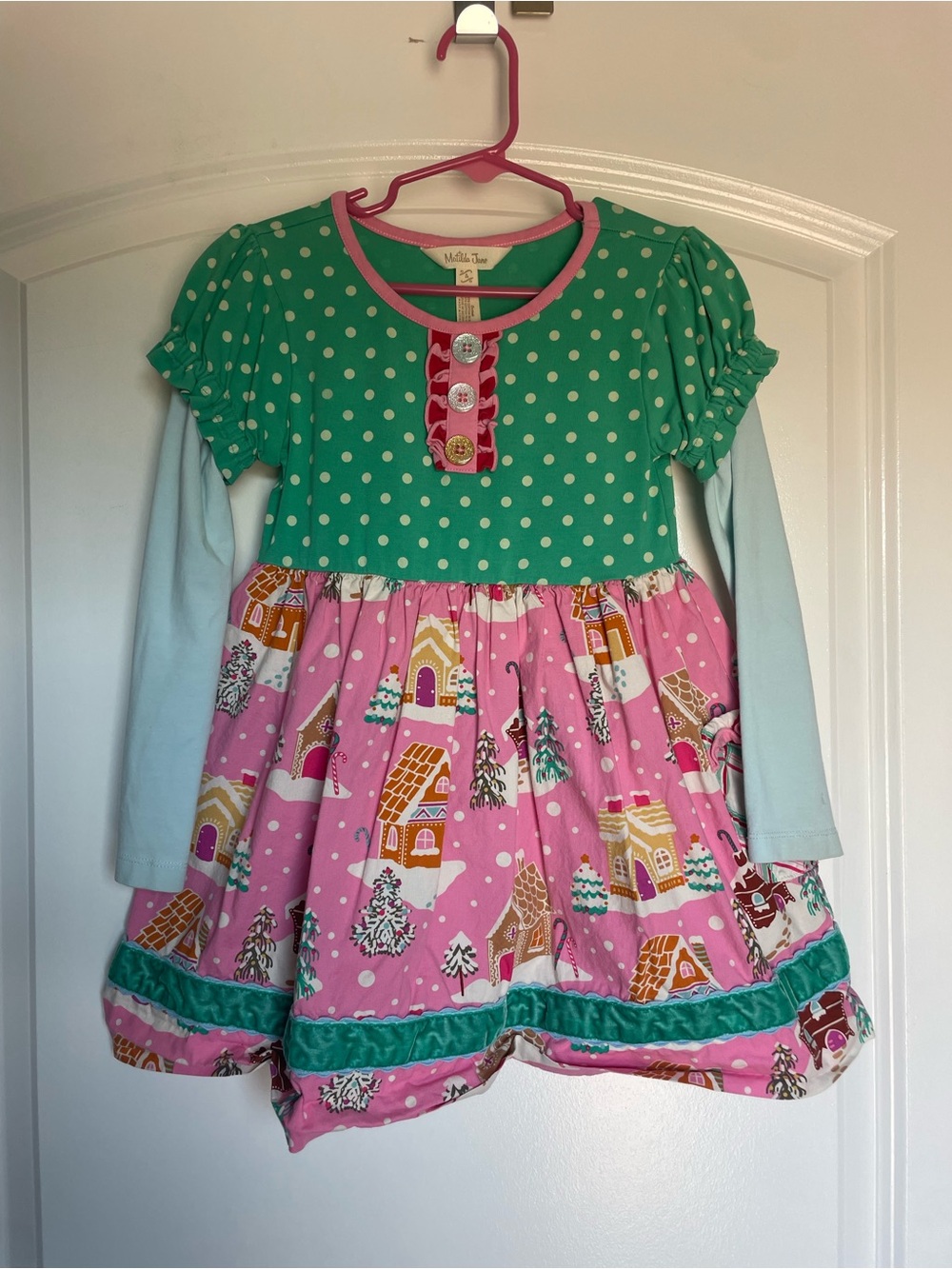 Matilda Jane green Polka Dot & Pink Gingerbread Christmas Dress